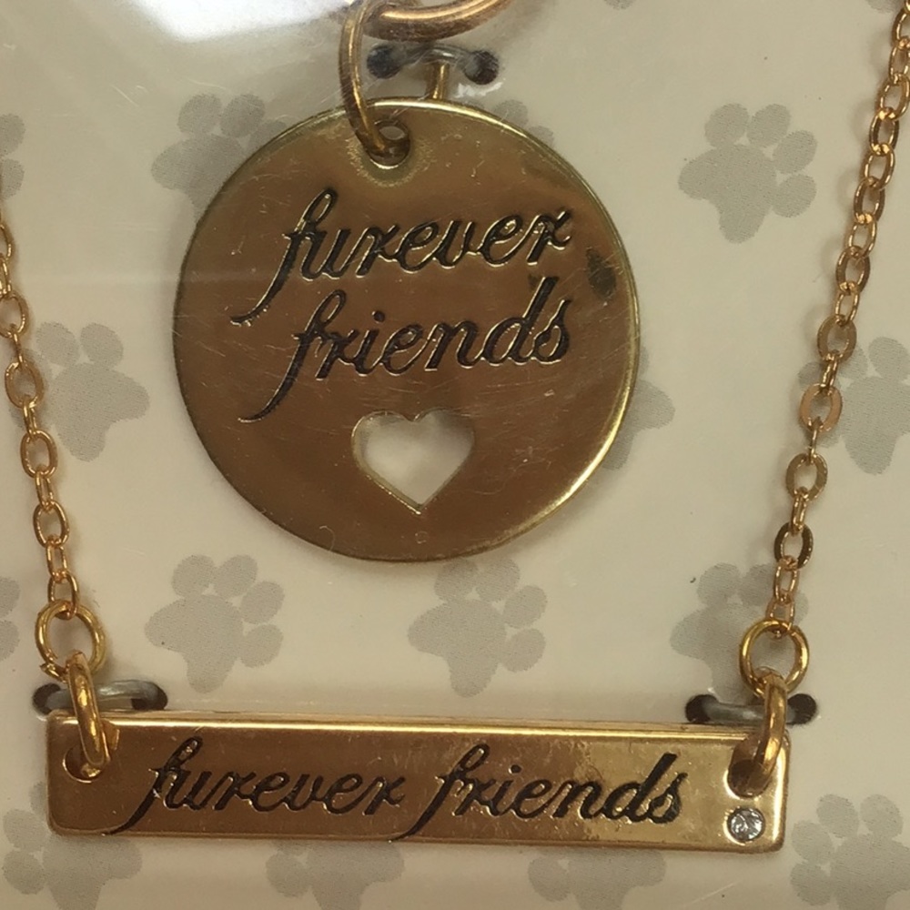 Furever Friends Gold Tone Necklace &‎ Pet  Collar Charm Set NWT